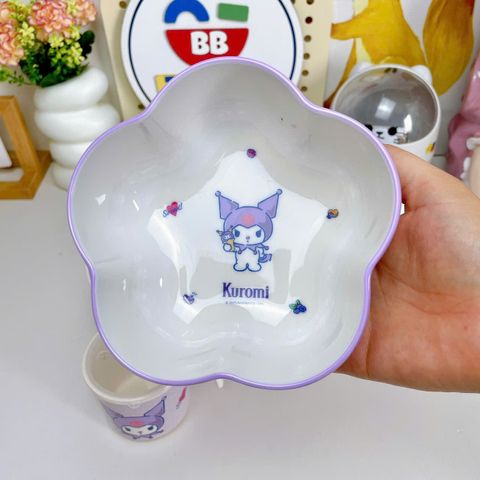 Bộ Set Bát Ăn Dặm 3 Ngăn Kuromi Cho Bé - Khay Nhựa Melamine Dễ Thương Hình Nhân Vật Hoạt Hình Thú Vị