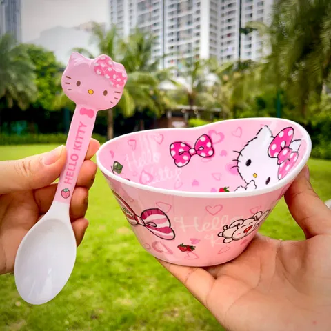 Bộ Bát Ăn Cơm Hello Kitty Dễ Thương cho Bé - Chất Liệu Melamine An Toàn, Thiết Kế Đáng Yêu và Tiện Dụng