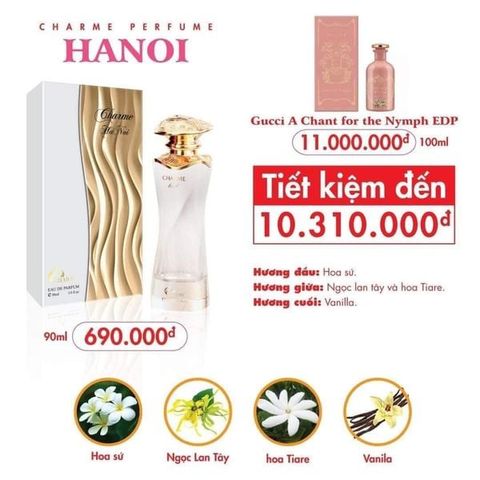 Nước Hoa Nữ Charme Hà Nội 90ml - Hương Thơm Thanh Lịch và Quyến Rũ, Dành Cho Phụ Nữ Từ 22 Đến 50 Tuổi