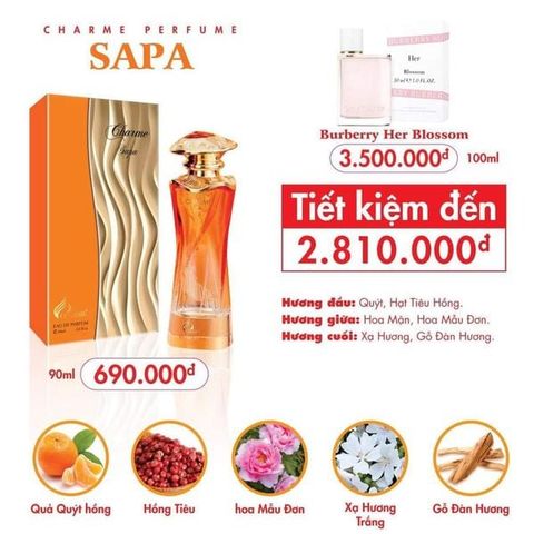Nước Hoa Nữ Charme Sa Pa 90ml - Hương Floral Nữ Tính Từ Hoa Mận & Hoa Mẫu Đơn, Nước Hoa Cao Cấp Cho Phái Đẹp