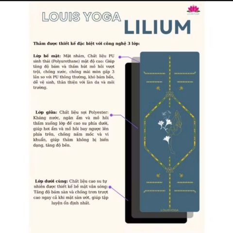 Thảm Tập Yoga Cao Cấp Louis Yoga LILIUM 6.5mm - Cao Su PU Sinh Thái, Mặt Nhám, Thiết Kế 3 Lớp, Độ Bền Cao, Thể Thao Sống Khỏe