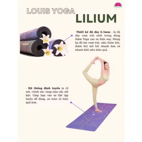 Thảm Tập Yoga Cao Cấp Louis Yoga LILIUM 6.5mm - Cao Su PU Sinh Thái, Mặt Nhám, Thiết Kế 3 Lớp, Độ Bền Cao, Thể Thao Sống Khỏe