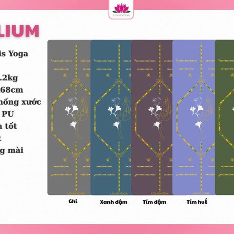Thảm Tập Yoga Cao Cấp Louis Yoga LILIUM 6.5mm - Cao Su PU Sinh Thái, Mặt Nhám, Thiết Kế 3 Lớp, Độ Bền Cao, Thể Thao Sống Khỏe