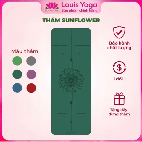 Thảm Tập Yoga LOUIS SUNFLOWER Cao Su Chống Trơn Trượt & Hút Mồ Hôi - Phiên Bản Mới 2025, Kích Thước 183x68cm, Độ Dày 4,5mm