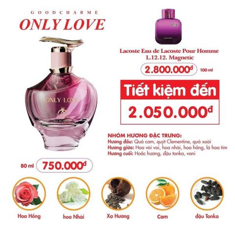 Nước Hoa Nữ Charme Only Love 80ml - Hương Ngọt Ngào Tươi Trẻ, Lãng Mạn Dành Cho Phái Đẹp, Lưu Hương Lâu Dài