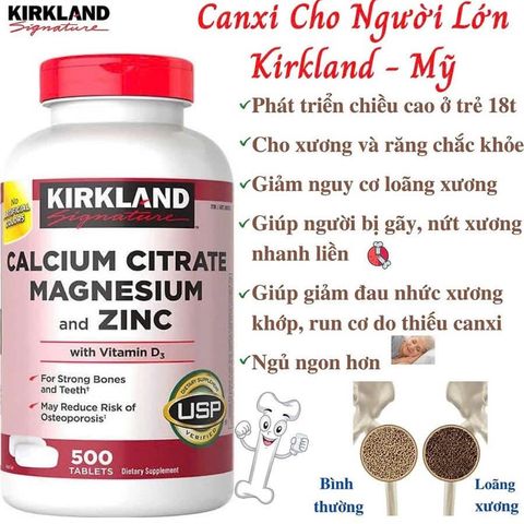 Viên Uống Kirkland Signature Calcium Citrate Magnesium và Zinc 500mg - Hỗ Trợ Xương Khớp và Tăng Cường Miễn Dịch