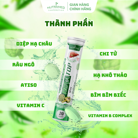Viên sủi Novatop hỗ trợ thanh nhiệt, giảm nhiệt miệng, tiêu độc, mát gan (20 viên)