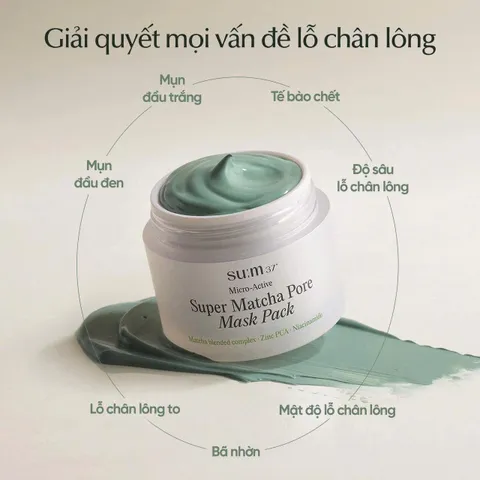 Mặt Nạ Matcha Sum37 Micro Active Super Matcha Pore Pack 100ml - Làm Sạch Sâu, Se Khít Lỗ Chân Lông, Dưỡng Da Mịn Màng