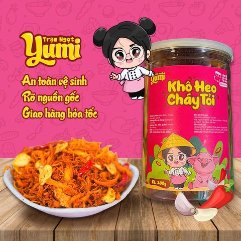 Khô Heo Cháy Tỏi Yumi - Đồ Ăn Vặt Thịt Lợn Xé Sợi Ngon Miệng, Hương Vị Thơm Ngon, An Toàn Vệ Sinh, Thích Hợp Ăn Liền
