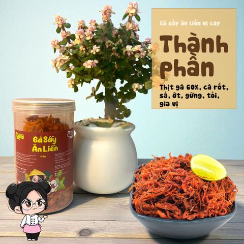 Gà Sấy Ăn Liền Yumi - Khô Gà Xé Sợi Vị Cay Nhà Làm, Snack An Toàn Vệ Sinh, Thực Phẩm Dinh Dưỡng 200g & 300g