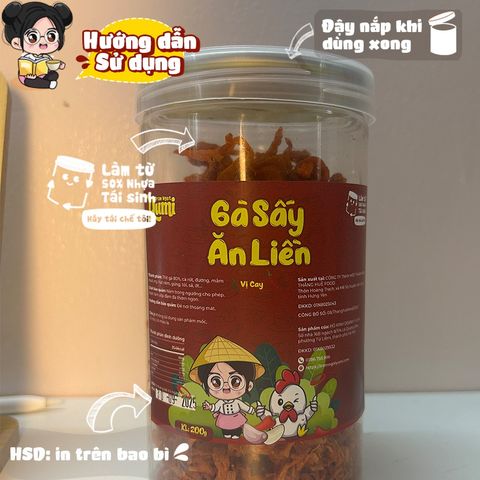 Gà Sấy Ăn Liền Yumi - Khô Gà Xé Sợi Vị Cay Nhà Làm, Snack An Toàn Vệ Sinh, Thực Phẩm Dinh Dưỡng 200g & 300g