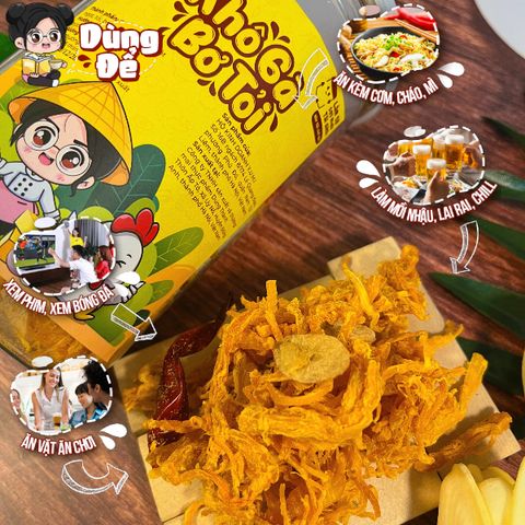 Khô Gà Sốt Bơ Tỏi Yumi - Đồ Ăn Vặt Ngon Béo Nhẹ 200g, Thơm Ngậy An Toàn Vệ Sinh, Gà Xé Sợi Việt Nam