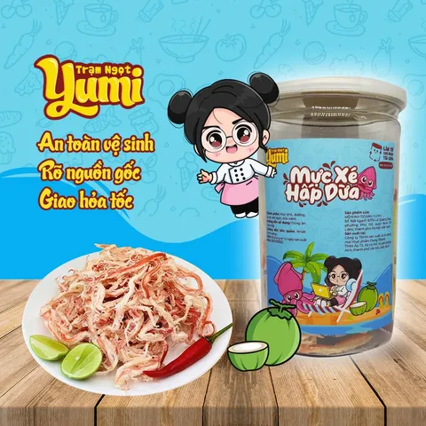 Mực Xé Hấp Dừa Yumi - Đồ Ăn Vặt Nguyên Liệu Tự Nhiên 200g - Ngon Miệng, Đậm Đà Hương Vị Việt Nam