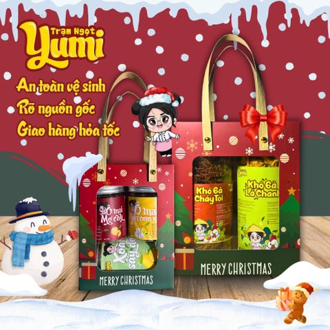 Set Quà Giáng Sinh An Lành Yumi - Túi Quà Noel Merry Christmas Gồm Hạt Khô và Mứt Nguyên Chất Tặng Bạn Bè, Người Thân