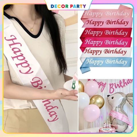 Dải Băng Đeo Chéo, Dây Vải Đeo Vai Happy Birthday Trang Trí Sinh Nhật Nhiều Màu Sắc