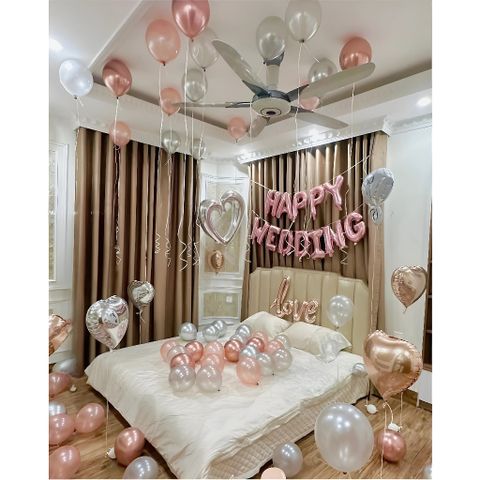 Set Bóng Bay Trang Trí Phòng Cưới Sang Trọng - Tặng 100 Cánh Hoa Hồng Lụa, Đám Cưới Lãng Mạn và Độc Đáo