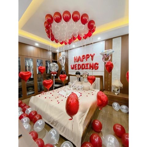 Set Bóng Bay Trang Trí Phòng Cưới Sang Trọng - Tặng 100 Cánh Hoa Hồng Lụa, Đám Cưới Lãng Mạn và Độc Đáo