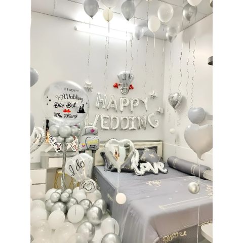 Set Bóng Bay Trang Trí Phòng Cưới Sang Trọng - Tặng 100 Cánh Hoa Hồng Lụa, Đám Cưới Lãng Mạn và Độc Đáo