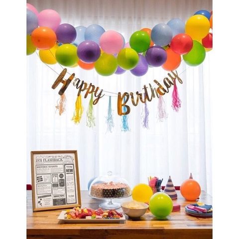 Dây Chữ Happy Birthday Ép Kim - Trang Trí Tiệc Sinh Nhật Sang Trọng, Chất Liệu Giấy Cứng Màu Vàng, Bạc, Hồng Gold