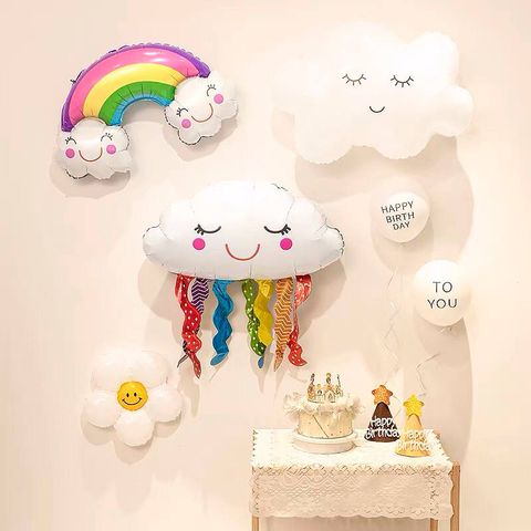 Bóng Hình Cầu Vồng Mây 90CM Trang Trí Tiệc Sinh Nhật Đáng Yêu - Bóng Tráng Nhôm Tái Sử Dụng Cho Bé