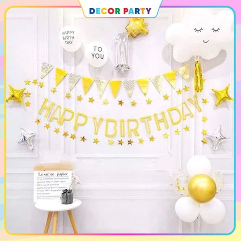 HAPPY BIRTHDAY Dây Chữ Rỗng Ép Kim - Trang Trí Tiệc Sinh Nhật Sang Trọng, Màu Vàng & Bạc, Kích Thước 18x90cm