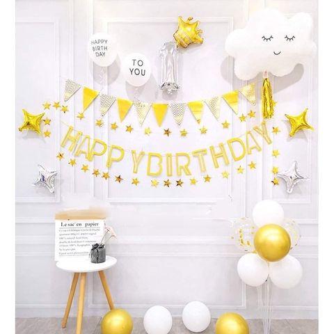 HAPPY BIRTHDAY Dây Chữ Rỗng Ép Kim - Trang Trí Tiệc Sinh Nhật Sang Trọng, Màu Vàng & Bạc, Kích Thước 18x90cm