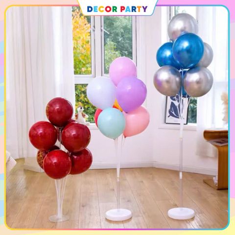 Trụ Gắn Bóng Bay Mica Trang Trí Sinh Nhật - Bộ 7, 13, 19 Nhánh Kèm Bóng Cao Su 10 Inch Cho Tiệc Thôi Nôi & Đầy Tháng