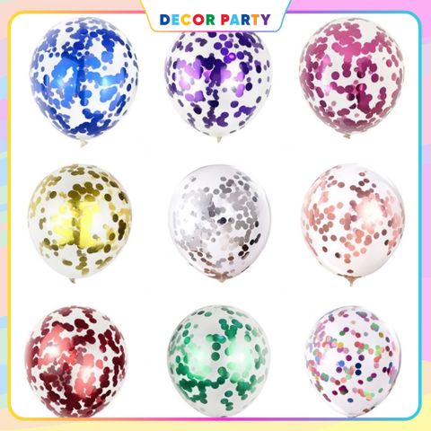 Set 10 Bóng Bay Sequin Trong Suốt 12inch - Trang Trí Sinh Nhật, Tiệc Cưới, Sự Kiện Sang Trọng