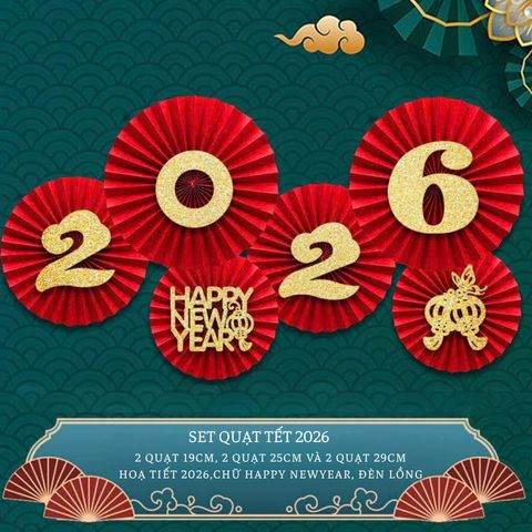 Set 6 Quạt Đỏ Trang Trí Tết Nguyên Đán 2026 - Quạt Giấy Đám Cưới, Sinh Nhật, Giáng Sinh, Decor Đẹp