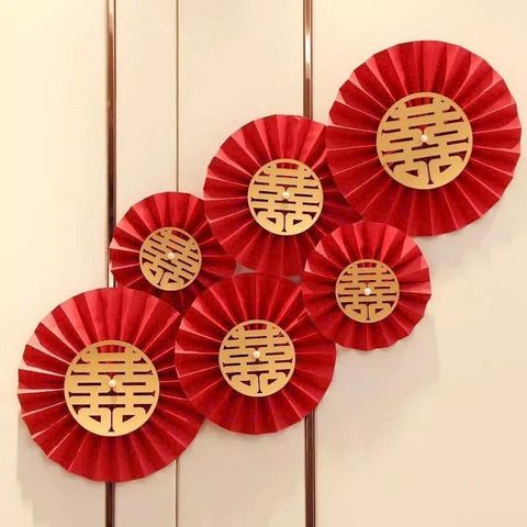 Set 6 Quạt Đỏ Trang Trí Tết Nguyên Đán 2026 - Quạt Giấy Đám Cưới, Sinh Nhật, Giáng Sinh, Decor Đẹp