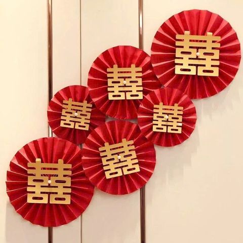 Set 6 Quạt Đỏ Trang Trí Tết Nguyên Đán 2026 - Quạt Giấy Đám Cưới, Sinh Nhật, Giáng Sinh, Decor Đẹp