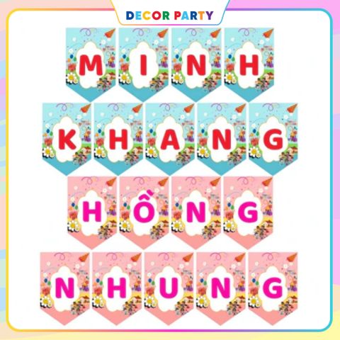 Dây Chữ Ghép Tên Trang Trí Sinh Nhật Cho Bé - Chất Liệu Giấy Bìa Cứng, Kích Thước Lớn 21cm x 14cm, Tặng Dây Treo 5m