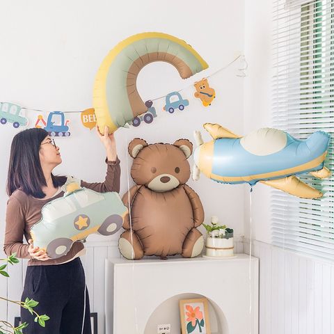 Bóng Gấu, Ô Tô, Máy Bay Retro Hàn Quốc - Bóng Nhôm Trang Trí Sinh Nhật An Toàn Cho Trẻ Em, Tái Sử Dụng, Nhiều Màu Sắc