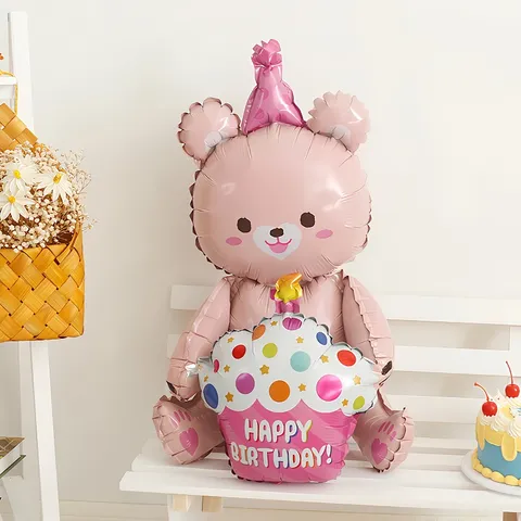 Bóng Hình Gấu Ôm Bánh & Bóng Hình Voi Trang Trí Sinh Nhật - Đồ Chơi Thôi Nôi Cho Bé 50x70CM