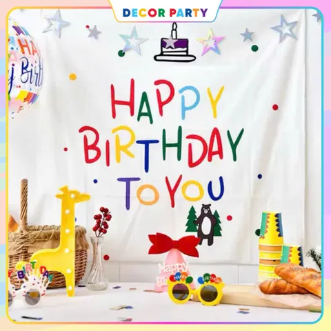 Phông Nền Happy Birthday Hàn Quốc - Background Trang Trí Sinh Nhật 90x70cm - Phong Cách Tinh Tế cho Tiệc Em Bé và Người Lớn