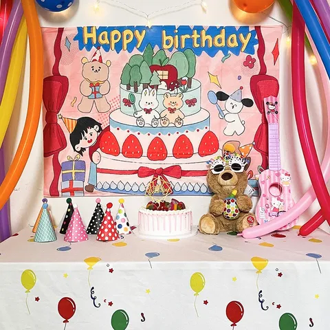 Phông Nền Happy Birthday Hàn Quốc - Background Trang Trí Sinh Nhật 90x70cm - Phong Cách Tinh Tế cho Tiệc Em Bé và Người Lớn