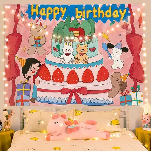 Phông Nền Happy Birthday Hàn Quốc - Background Trang Trí Sinh Nhật 90x70cm - Phong Cách Tinh Tế cho Tiệc Em Bé và Người Lớn