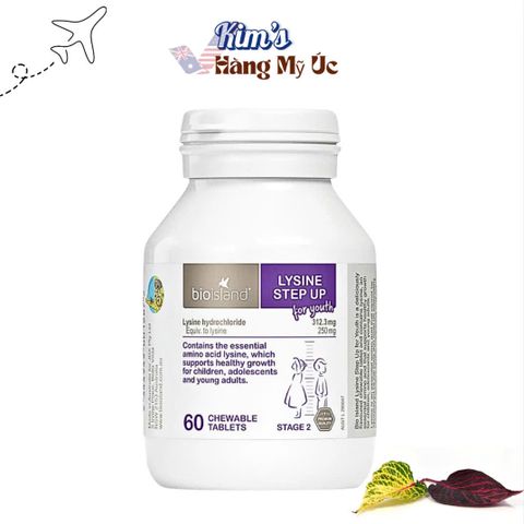 Viên Uống Tăng Cường Cảm Giác Thèm Ăn và Phát Triển Chiều Cao Cho Trẻ Em - Bio Island Lysine Step Up (60 Viên)