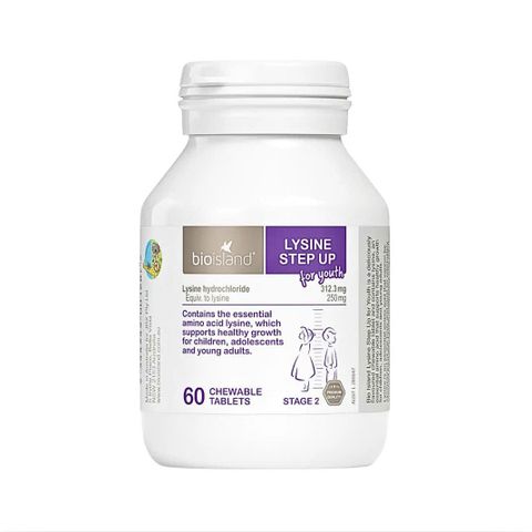Viên uống Bio Island Lysine Step Up for Youth (60 viên) - Hỗ trợ trẻ biếng ăn, phát triển chiều cao và tăng cường miễn dịch