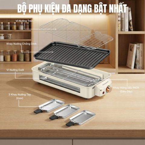 Bếp Nướng Điện Không Khói 2 Tầng TEKYOMI DKS-321 - Công Suất 1500W, Nướng Đa Năng, Chống Dính, Tiệc BBQ Tại Nhà