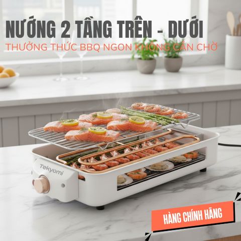 Bếp Nướng Điện Không Khói 2 Tầng TEKYOMI DKS-321 - Công Suất 1500W, Nướng Đa Năng, Chống Dính, Tiệc BBQ Tại Nhà