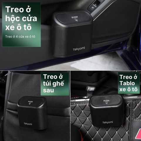 Thùng Rác Ô Tô Mini Tekyomi - Đen Sang Trọng, Nhựa ABS Cao Cấp, Nắp Nhấn Tiện Lợi, Giữ Xe Luôn Sạch Sẽ, Dễ Lắp Đặt