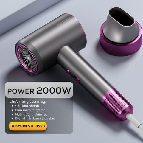 Máy Sấy Tóc TEKYOMI STL-8878Pro 2000W - Công Nghệ BlueLight & Ion Âm, 6 Chế Độ, Chuẩn Salon Tại Nhà, Sấy Nhanh, Bảo Vệ Tóc
