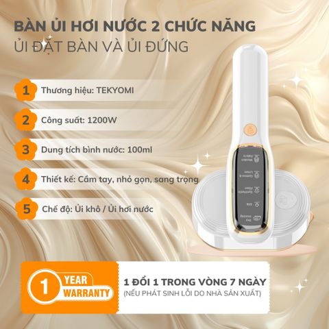 Bàn Ủi Hơi Nước Cầm Tay TEKYOMI ST-01M 1200W - Công Nghệ AI, Diệt Khuẩn và Khử Mùi, 5 Chế Độ Ủi Nhanh Tiện Lợi
