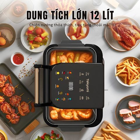 Nồi Chiên Không Dầu Tekyomi NC-01 12L 1800W - Cửa Sổ Quan Sát 270°, Công Nghệ Rapid Air, Màn Hình Cảm Ứng, Đa Chế Độ Nấu