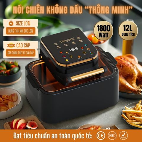 Nồi Chiên Không Dầu Tekyomi NC-01 12L 1800W - Cửa Sổ Quan Sát 270°, Công Nghệ Rapid Air, Màn Hình Cảm Ứng, Đa Chế Độ Nấu