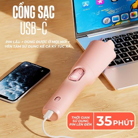 Máy Uốn Tóc Không Dây TEKYOMI MT-01 - Công Nghệ Ceramic và Ion Âm, Tích Hợp Pin 5000mAh, Sạc Nhanh Type-C, Uốn Tóc Siêu Nhanh 30s