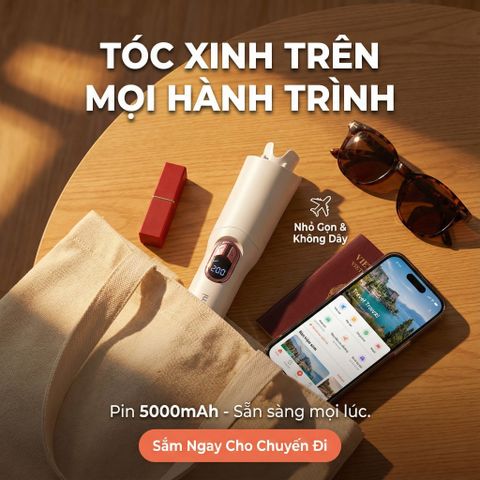 Máy Uốn Tóc Không Dây TEKYOMI MT-01 - Công Nghệ Ceramic và Ion Âm, Tích Hợp Pin 5000mAh, Sạc Nhanh Type-C, Uốn Tóc Siêu Nhanh 30s