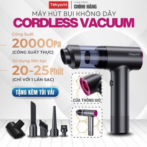Máy Hút Bụi Cầm Tay Mini Tekyomi EG-122 - Công Suất 200W, Lực Hút 20.000Pa, Pin 5000mAh, 4in1 Hút/Thổi/Bơm/Chân Không