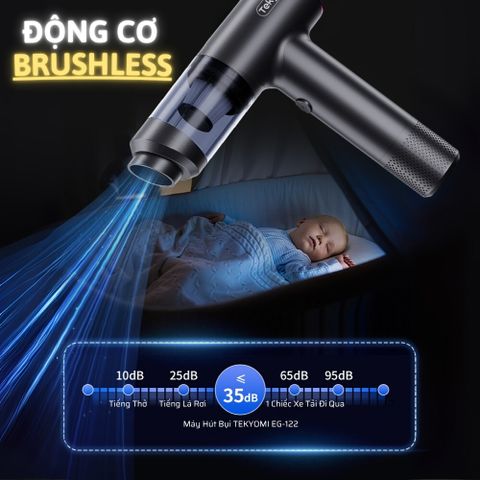 Máy Hút Bụi Cầm Tay Mini Tekyomi EG-122 - Công Suất 200W, Lực Hút 20.000Pa, Pin 5000mAh, 4in1 Hút/Thổi/Bơm/Chân Không